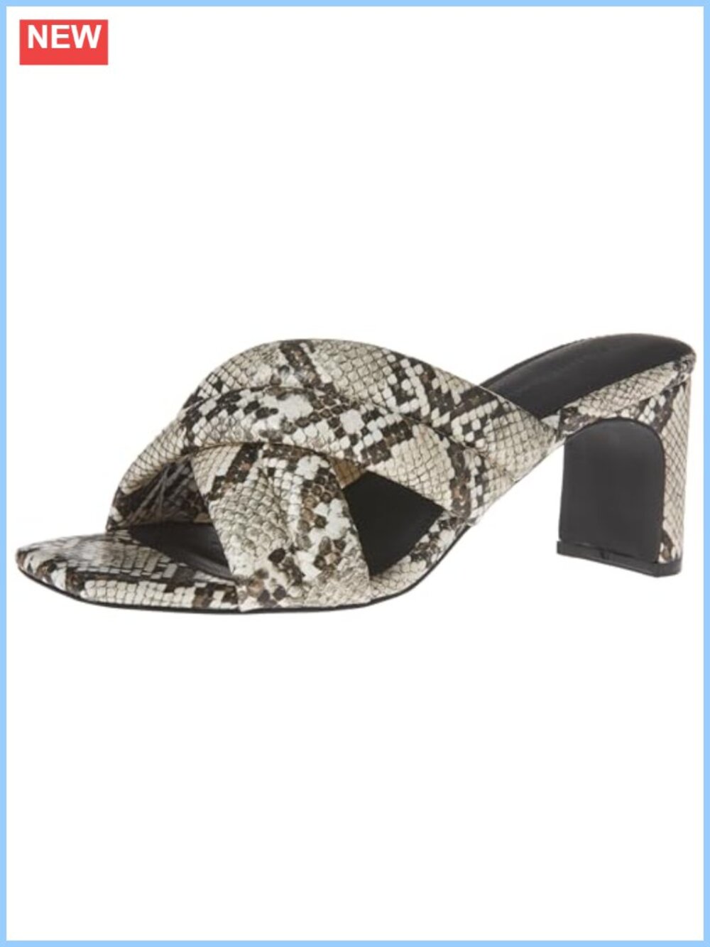 Crossover Block Heeled Sandal with Memory Foam Insole and Faux Snakeskin Upper
